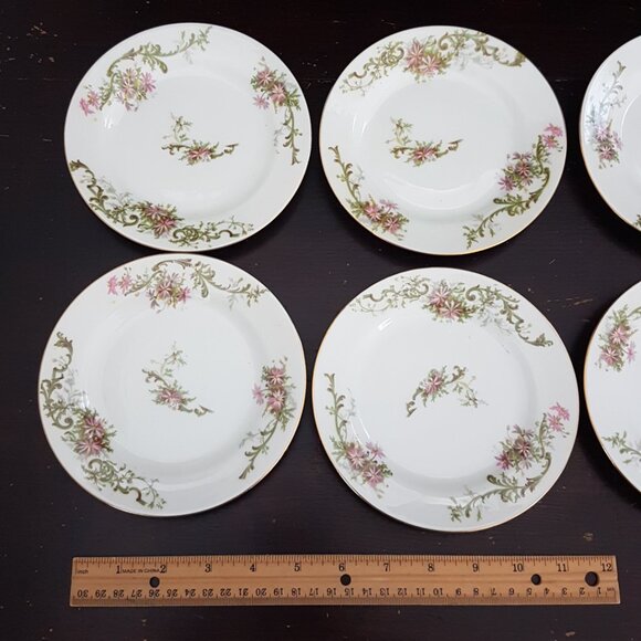 1920s Limoges Porcelain Side Plates: Pink Daisy Floral 6-inch Set Wedding Gift - Picture 7 of 10